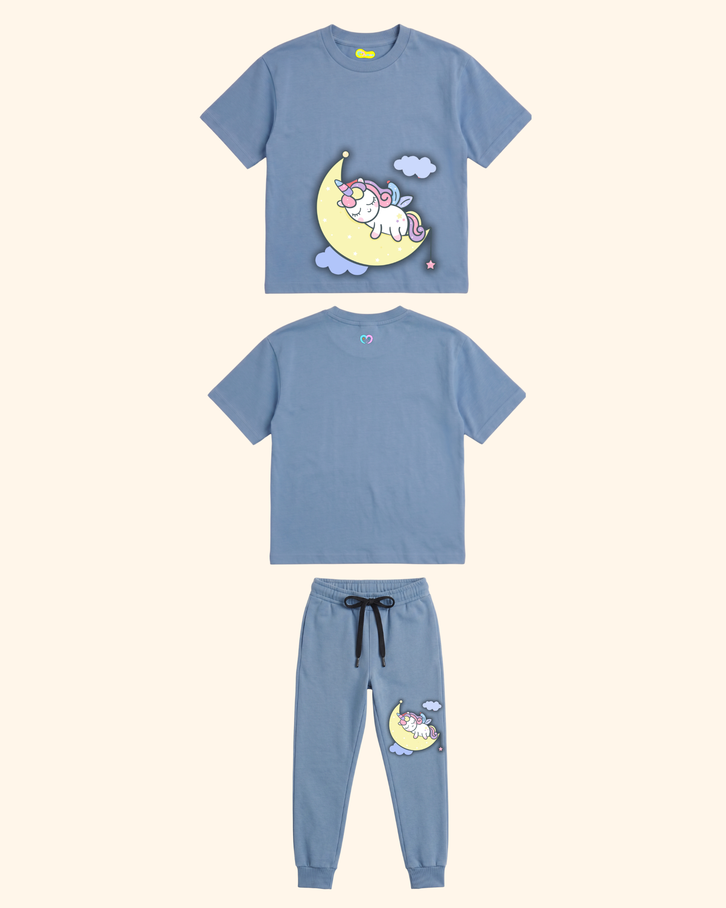 Unicorn Dream Spark Kids Co-Ord Set in Blue Color by Creative Momaa
