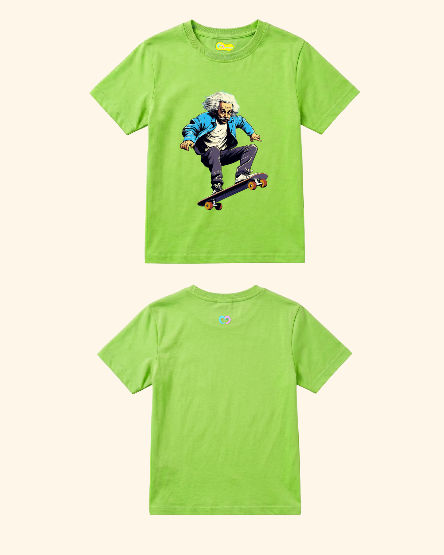 Skateboard Squad Kids T-Shirt in Neon Green Color by Creative Momaa