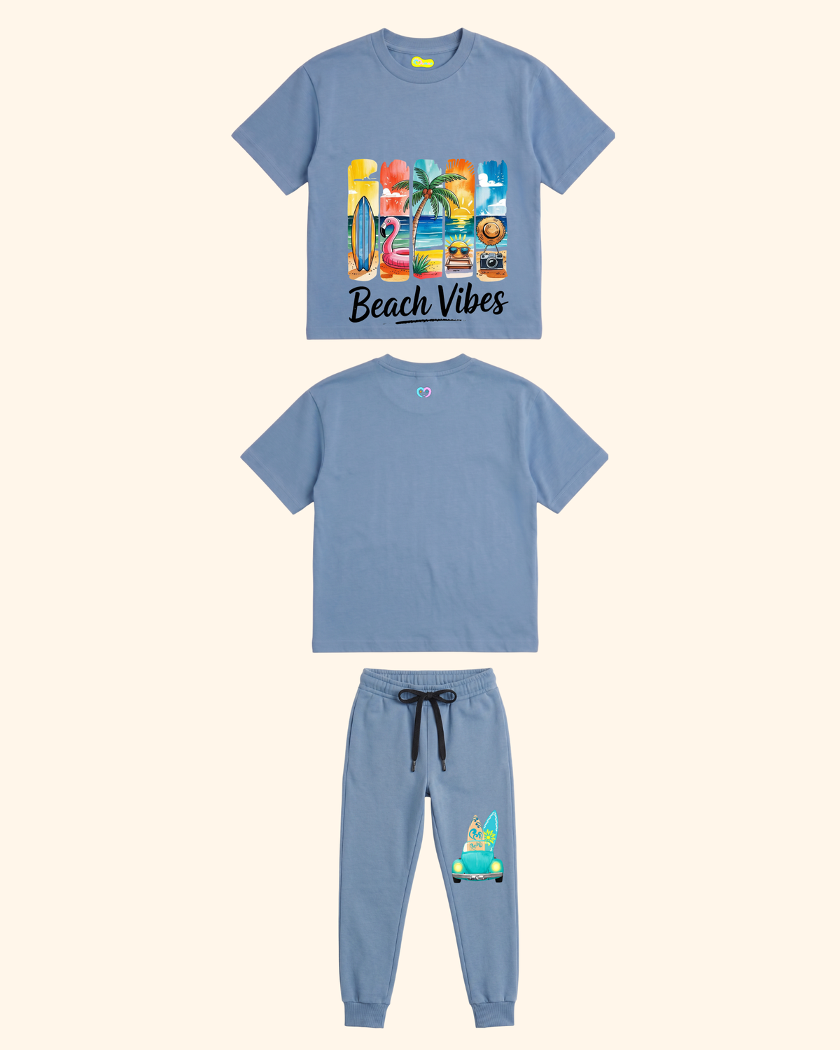 Vacation Vibes Kids Co-Ord Set in Blue Color by Creative Momaa