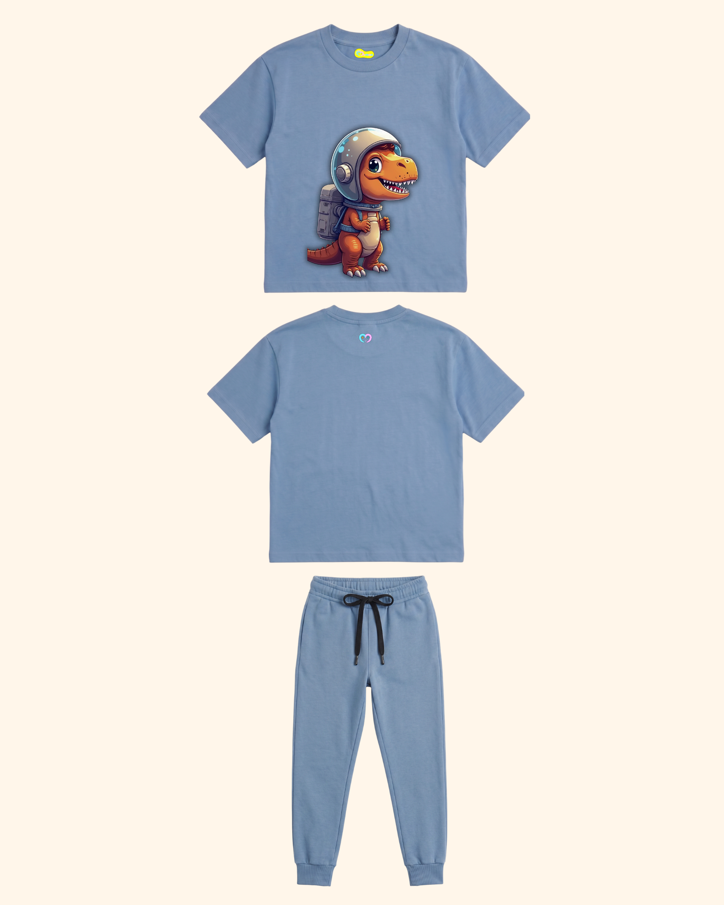 Cosmic Dino Crew Co-Ord Set in Blue Color by Creative Momaa
