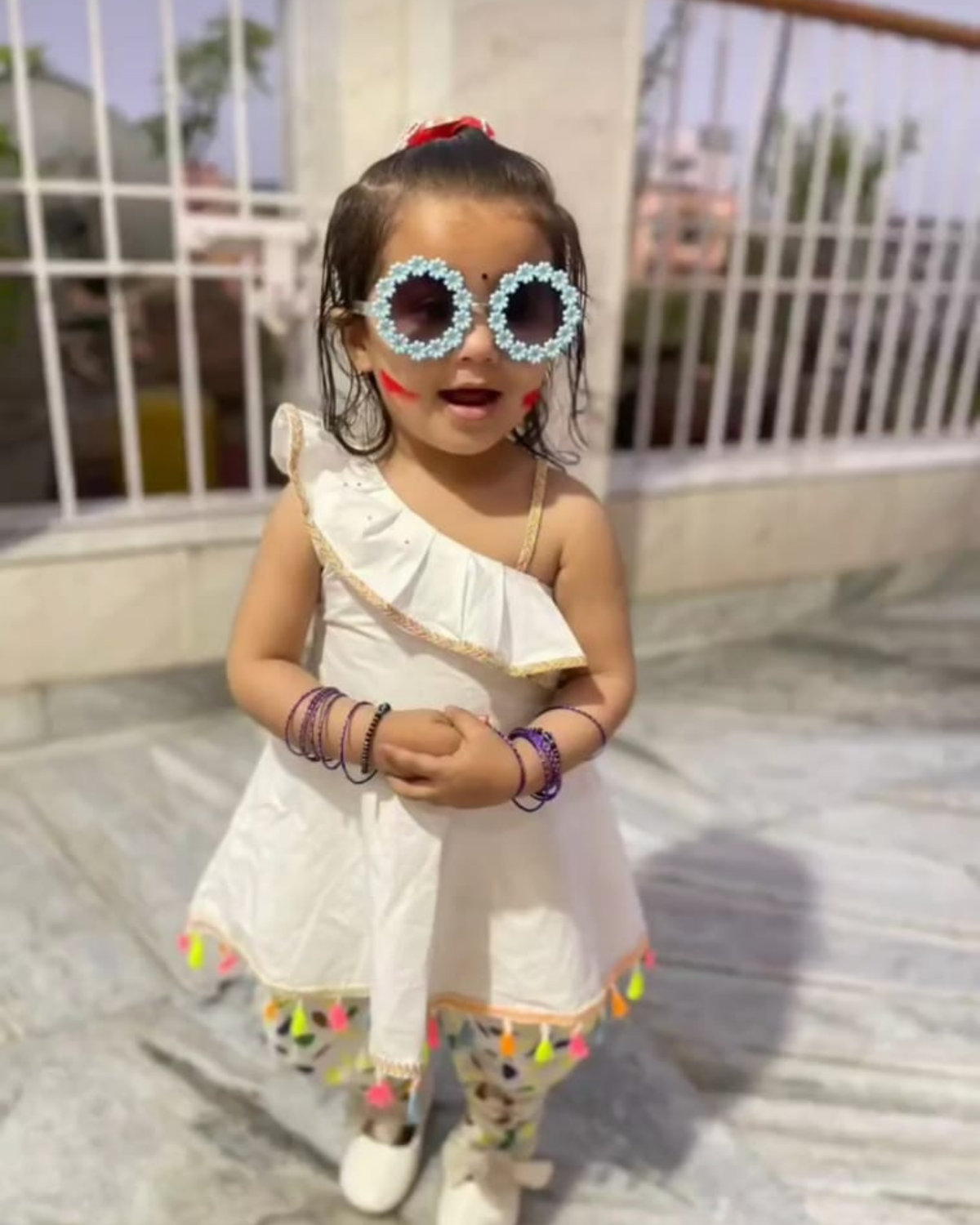 Ivory PomPom Dhoti Set