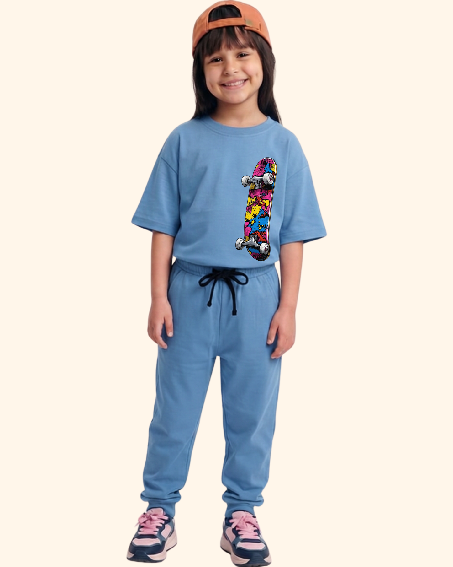 Skater Street Crew Kids Co-Ord Set in Blue Color by Creative Momaa 