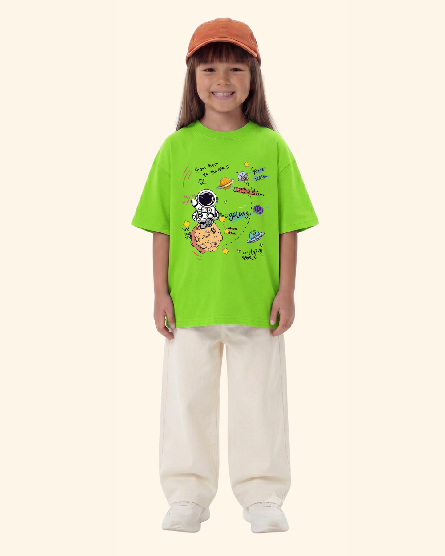 Space Mission Crew kids T-shirt in Neon Green Color by Creative Momaa