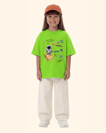 Space Mission Crew kids T-shirt in Neon Green Color by Creative Momaa
