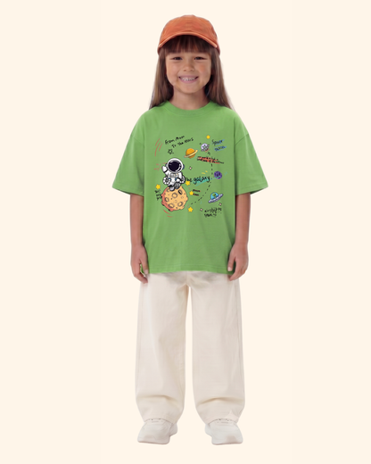 Space Mission Crew kids T-shirt in Apple Green Color by Creative Momaa