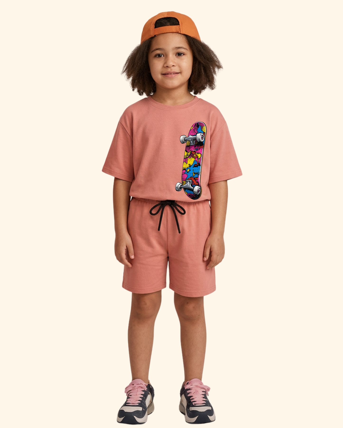 Skater Street Crew Kids Co-Ord Set in Peach Color by Creative Momaa 