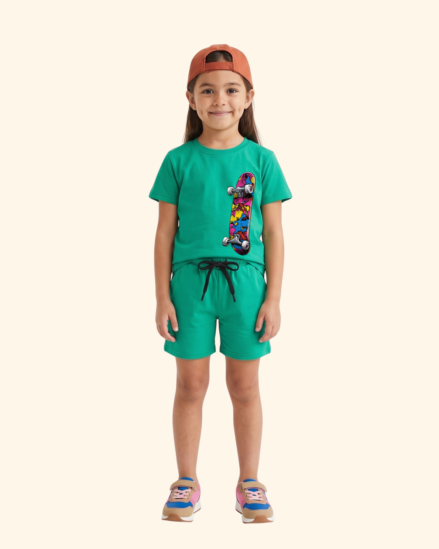 Skater Street Crew Kids Co-Ord Set in Green Color by Creative Momaa 