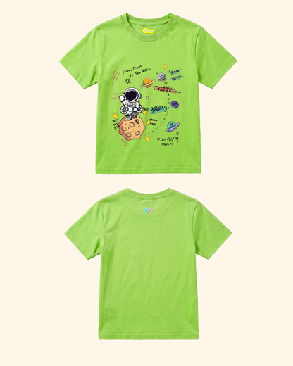 Space Mission Crew kids T-shirt in Neon Green Color by Creative Momaa