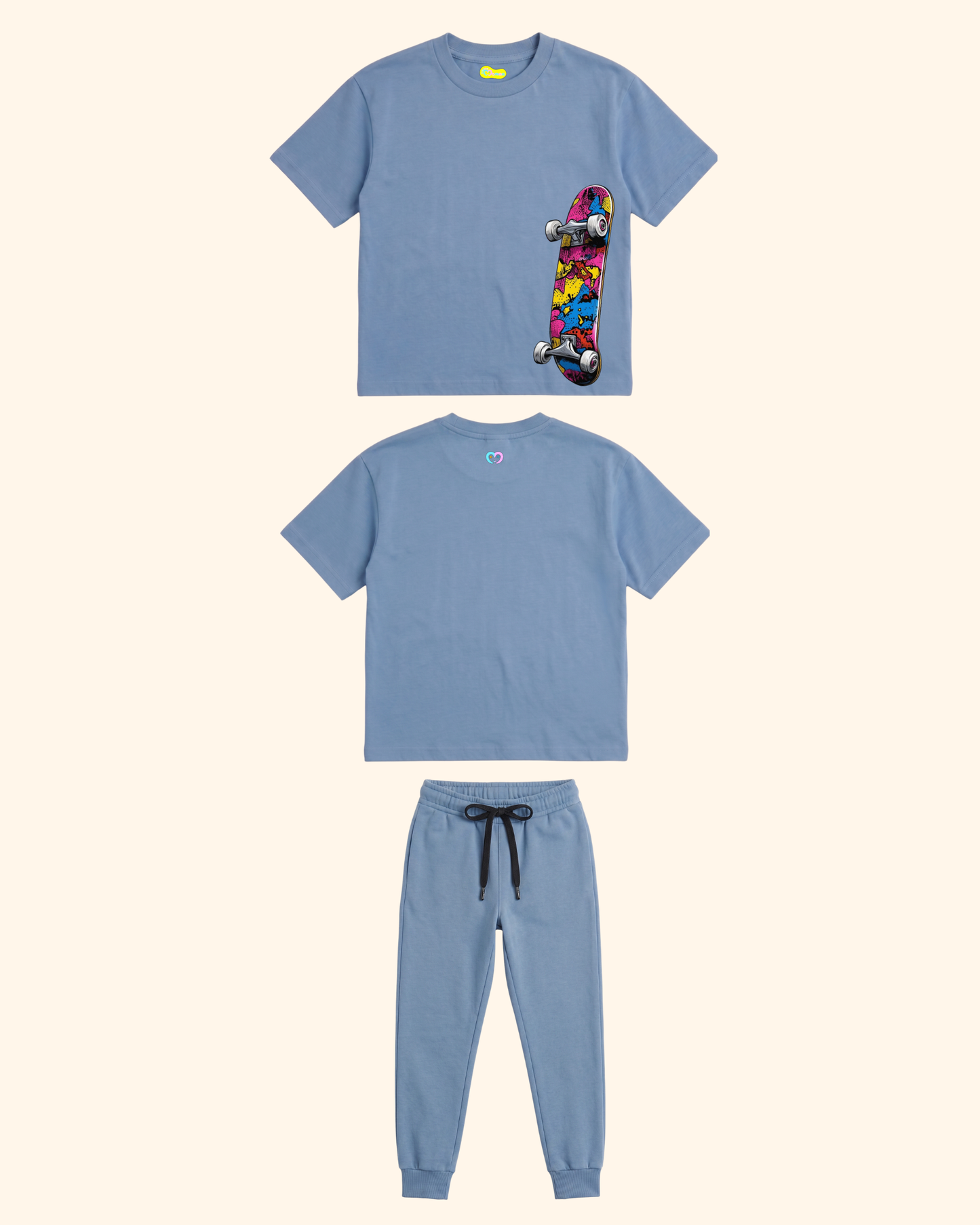 Skater Street Crew Kids Co-Ord Set in Blue Color by Creative Momaa 