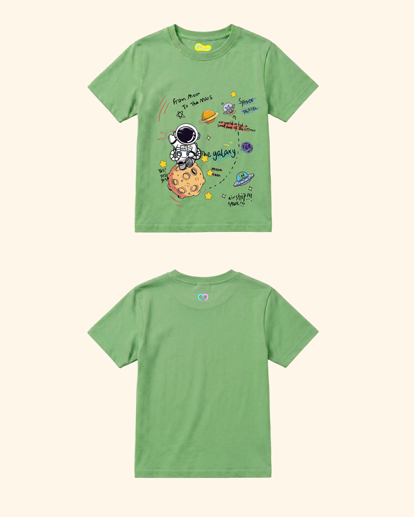 Space Mission Crew kids T-shirt in Apple Green Color by Creative Momaa