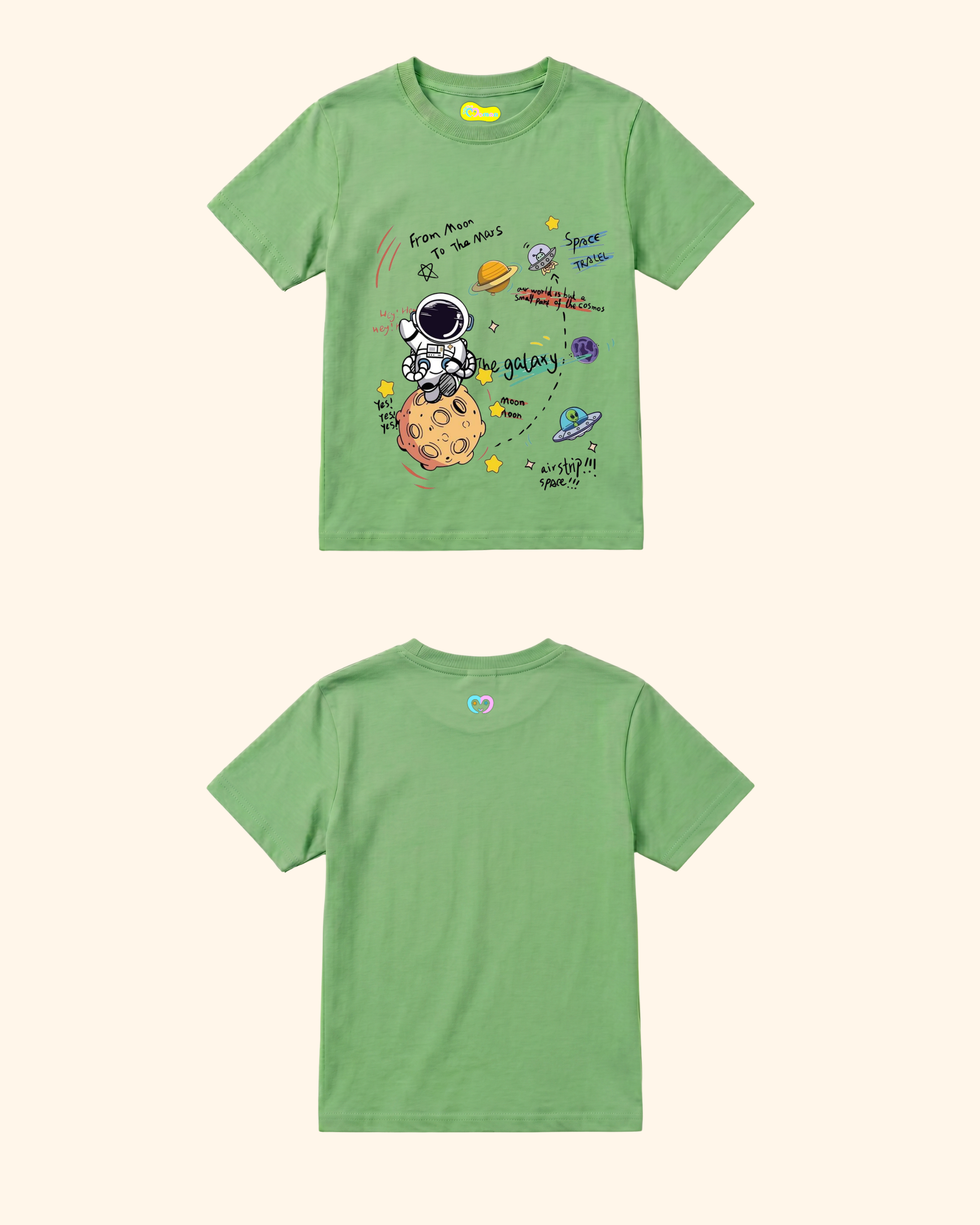 Space Mission Crew kids T-shirt in Apple Green Color by Creative Momaa