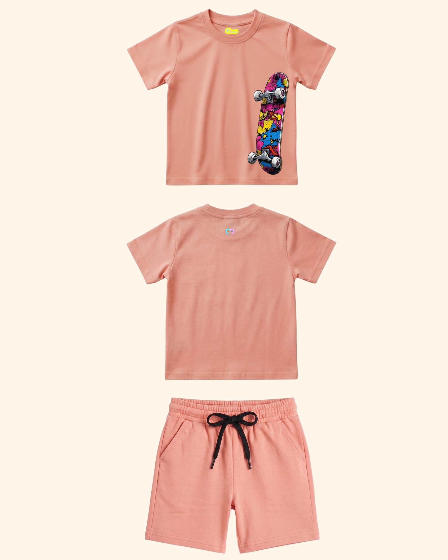 Skater Street Crew Kids Co-Ord Set in Peach Color by Creative Momaa 