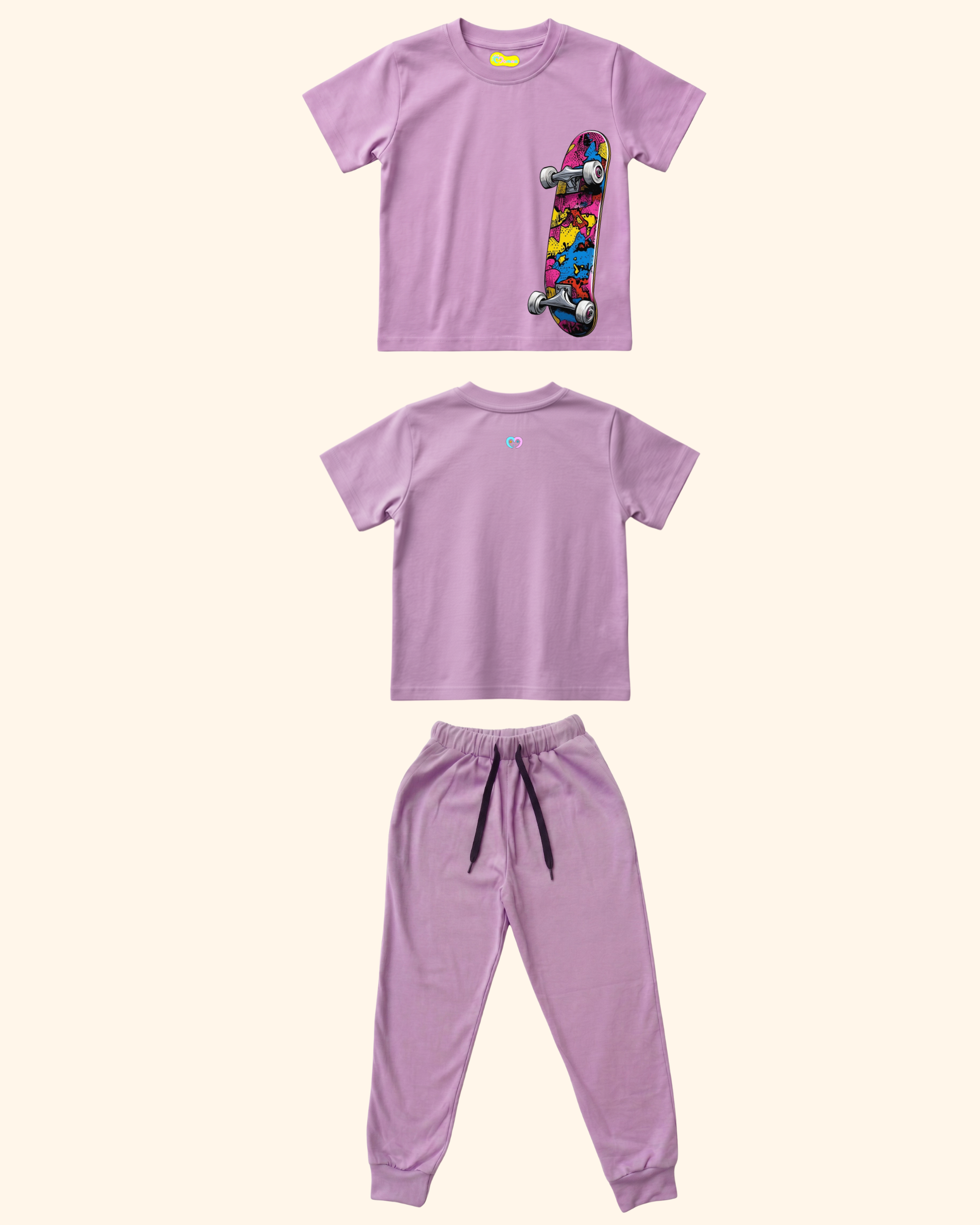 Skater Street Crew Kids Co-Ord Set in Lavender Color by Creative Momaa 