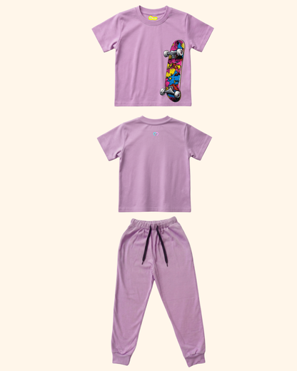 Skater Street Crew Kids Co-Ord Set in Lavender Color by Creative Momaa 