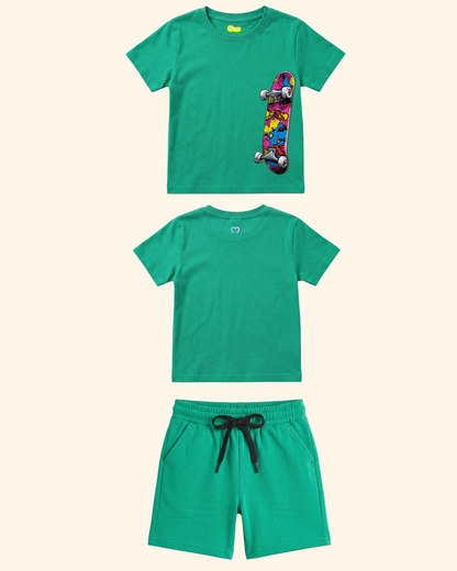 Skater Street Crew Kids Co-Ord Set in Green Color by Creative Momaa 