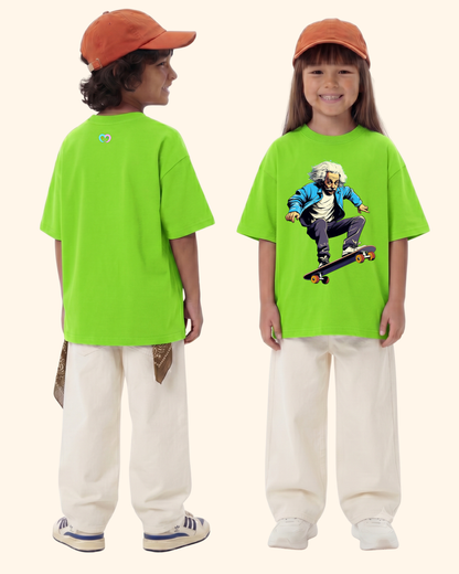 Skateboard Squad Kids T-Shirt in Neon Green Color by Creative Momaa