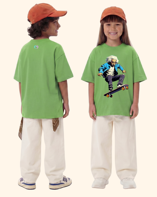 Skateboard Squad Kids T-Shirt in Apple Green Color by Creative Momaa