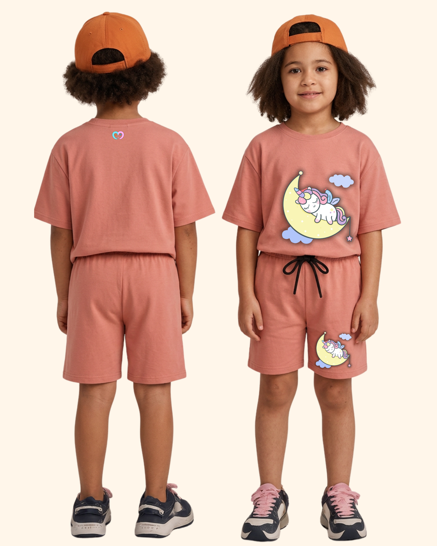 Unicorn Dream Spark Kids Co-Ord Set in Peach Color by Creative Momaa