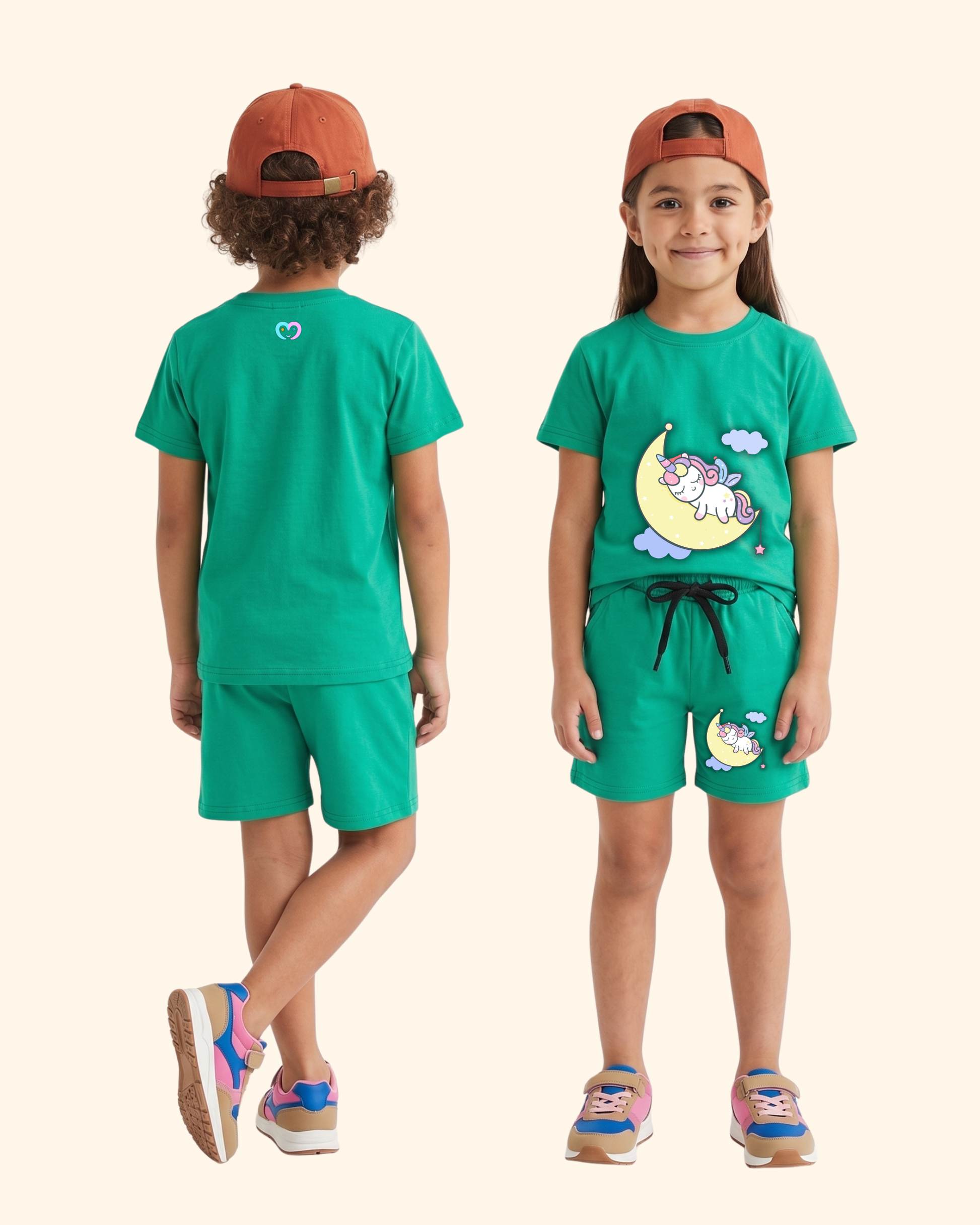 Unicorn Dream Spark Kids Co-Ord Set in Green Color by Creative Momaa