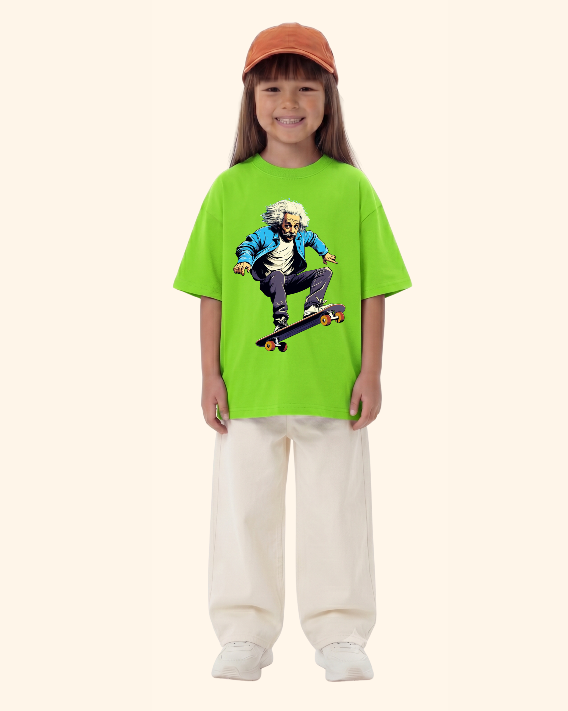 Skateboard Squad Kids T-Shirt in Neon Green Color by Creative Momaa