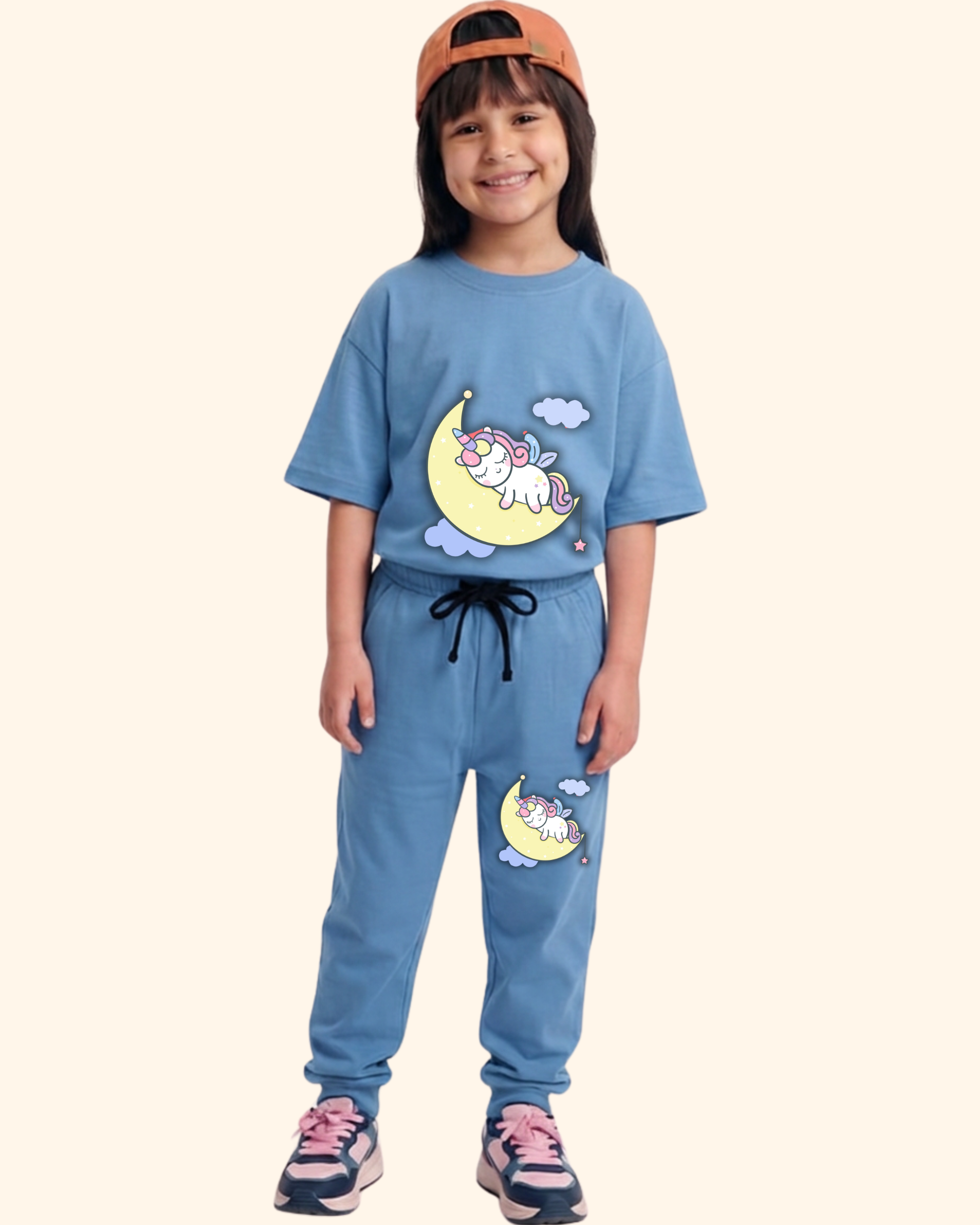 Unicorn Dream Spark Kids Co-Ord Set in Blue Color by Creative Momaa