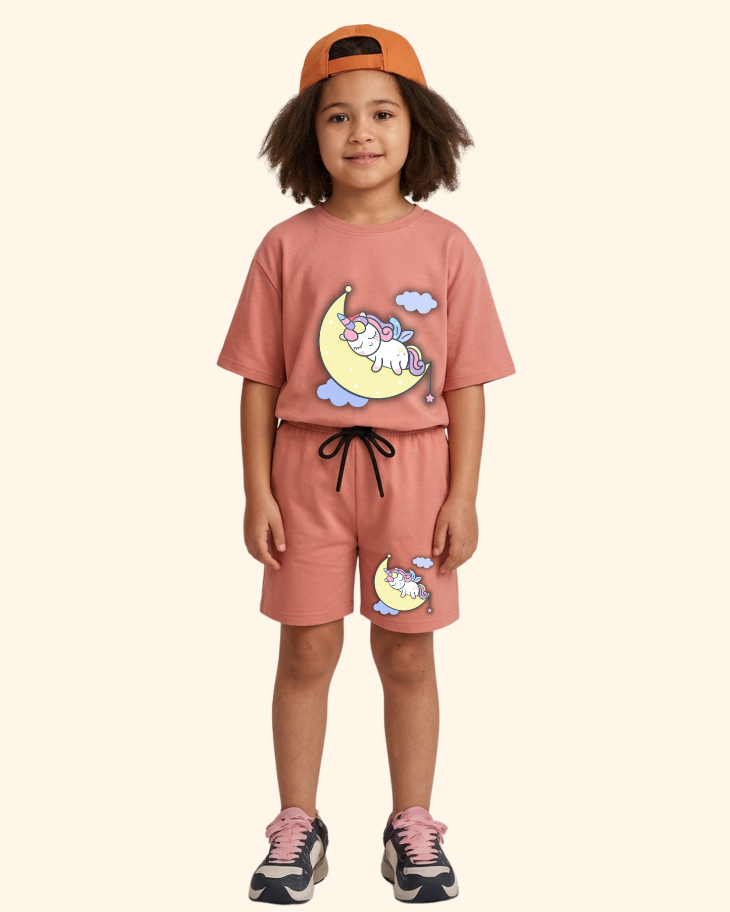 Unicorn Dream Spark Kids Co-Ord Set in Peach Color by Creative Momaa