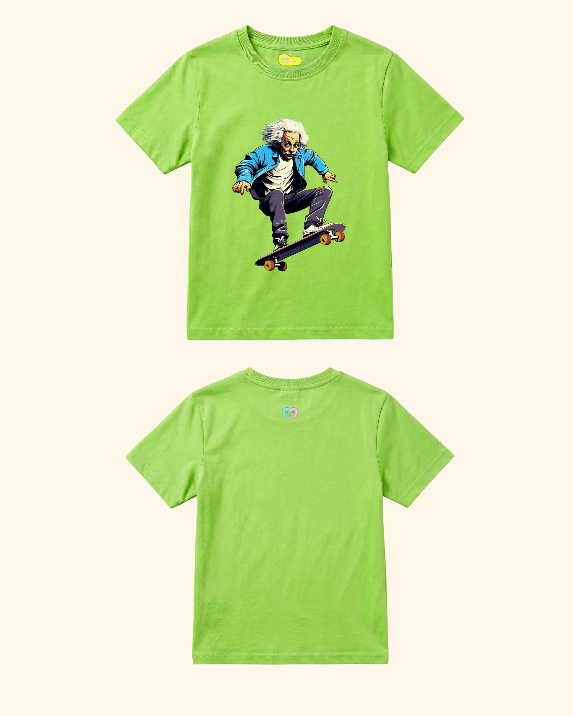 Skateboard Squad Kids T-Shirt in Neon Green Color by Creative Momaa