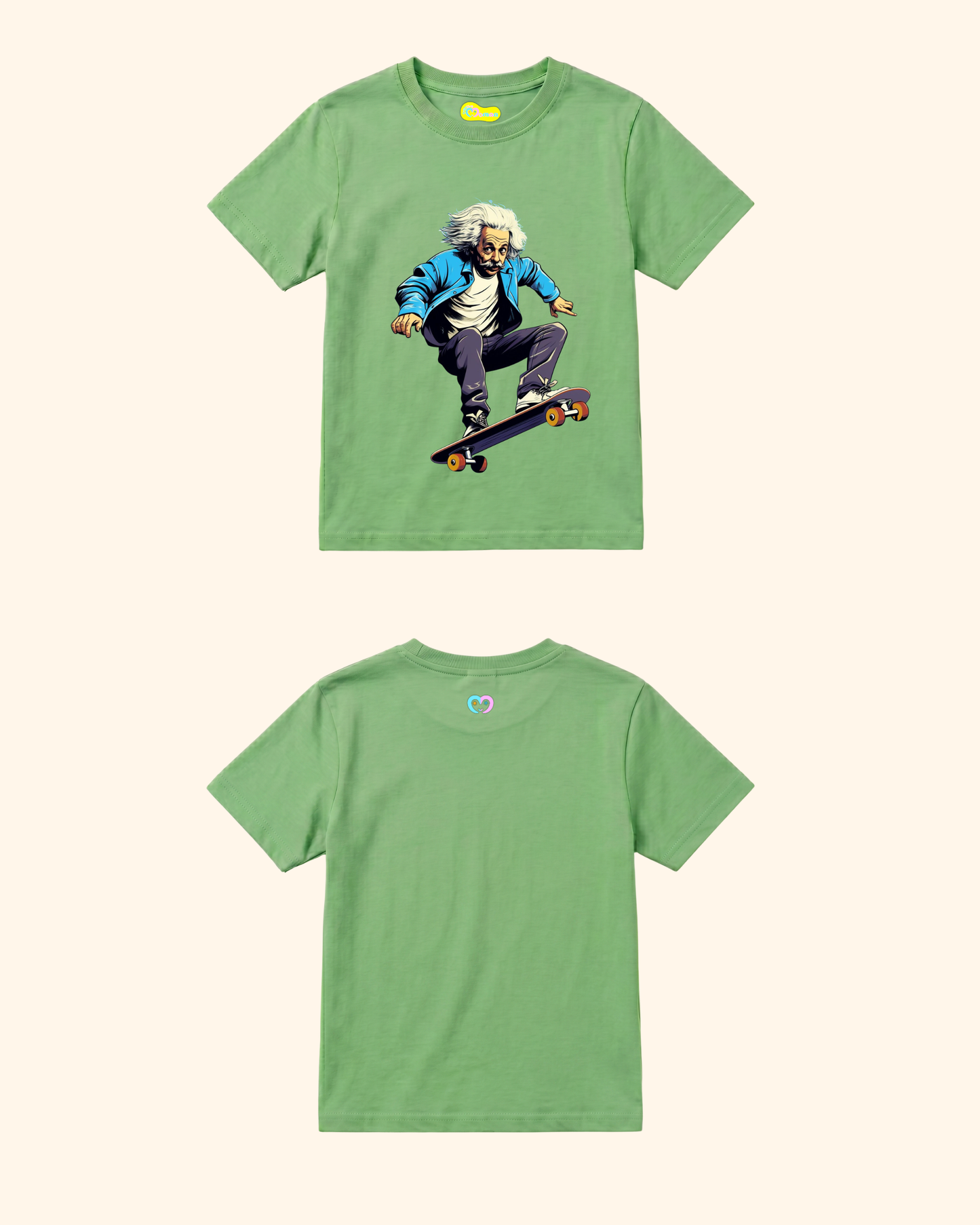 Skateboard Squad Kids T-Shirt in Apple Green Color by Creative Momaa