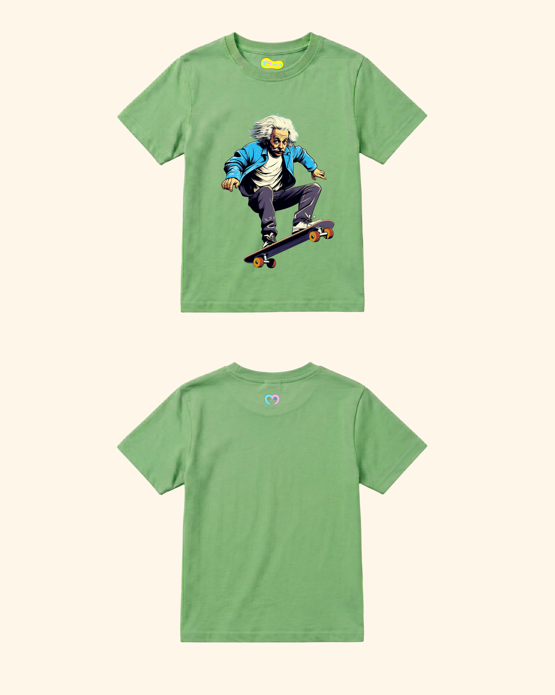 Skateboard Squad Kids T-Shirt in Apple Green Color by Creative Momaa