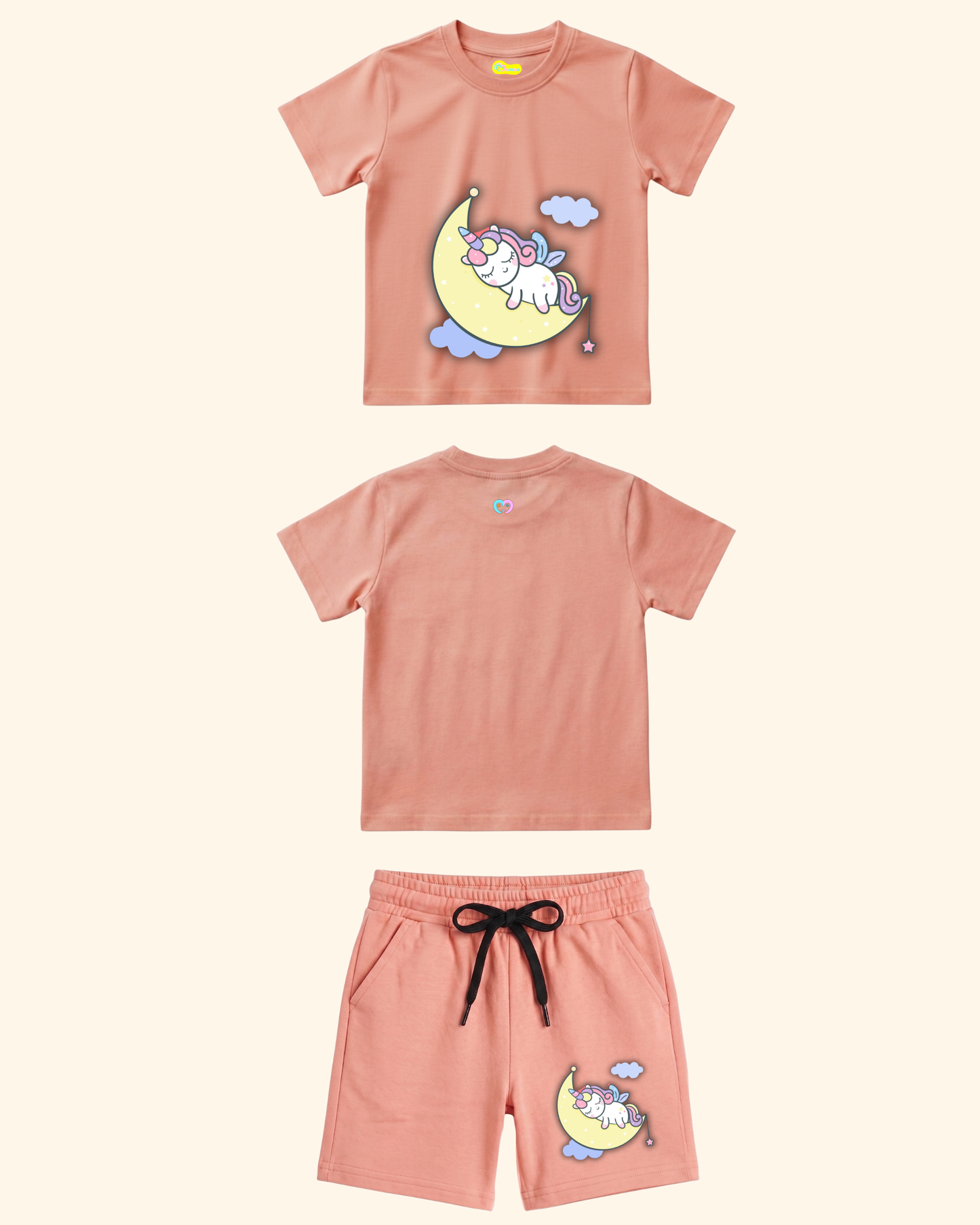 Unicorn Dream Spark Kids Co-Ord Set in Peach Color by Creative Momaa