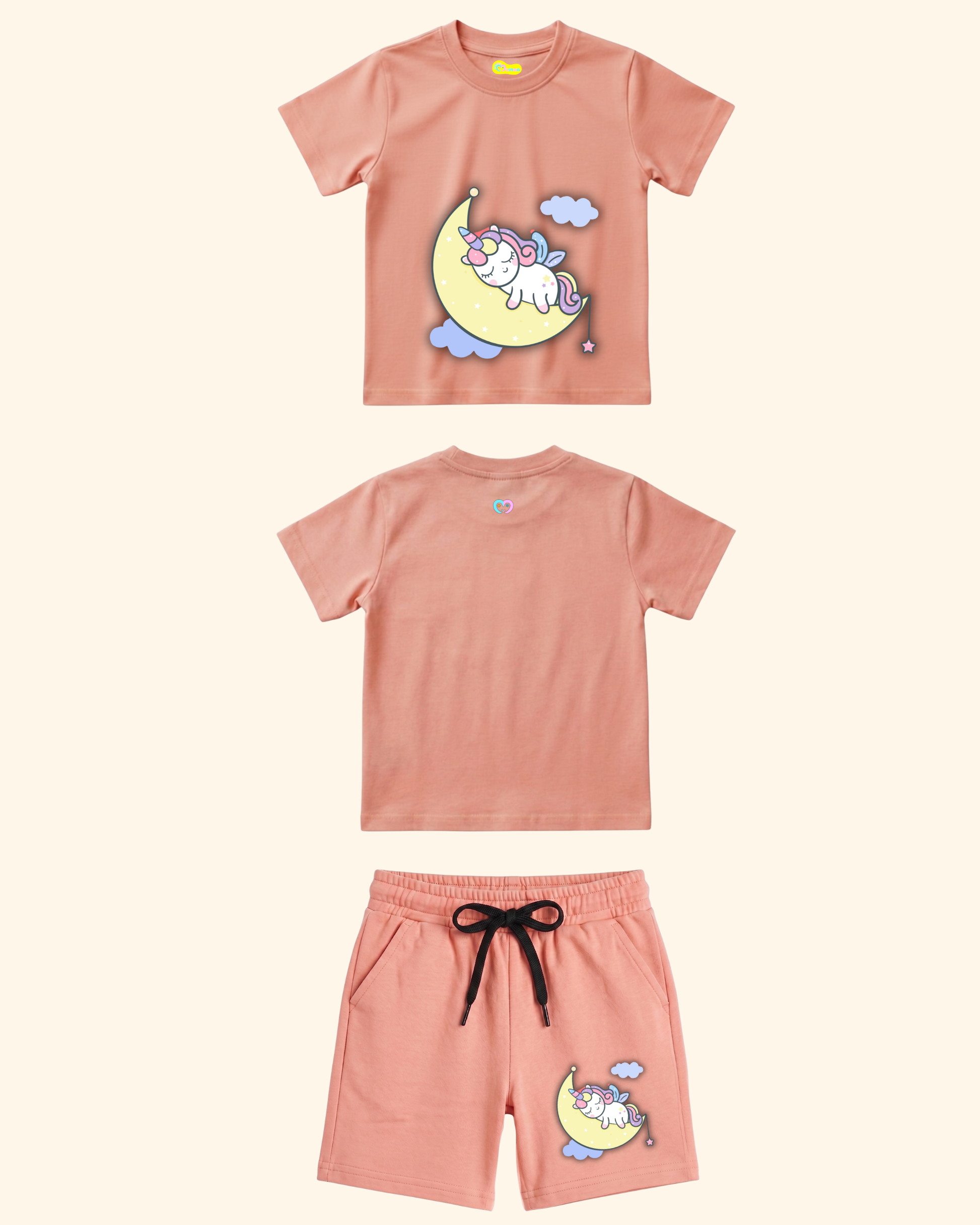 Unicorn Dream Spark Kids Co-Ord Set in Peach Color by Creative Momaa
