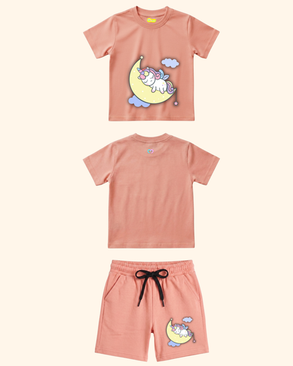 Unicorn Dream Spark Kids Co-Ord Set in Peach Color by Creative Momaa