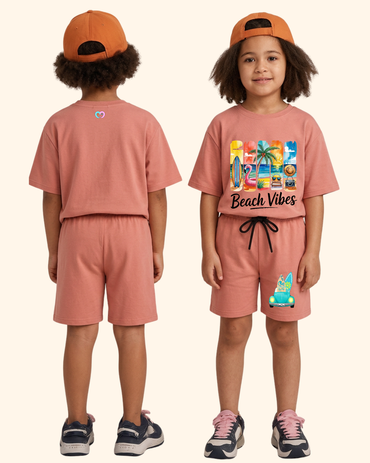 Vacation Vibes Kids Co-Ord Set in Peach Color by Creative Momaa