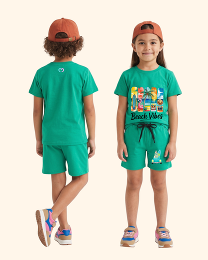 Vacation Vibes Kids Co-Ord Set in Green Color by Creative Momaa