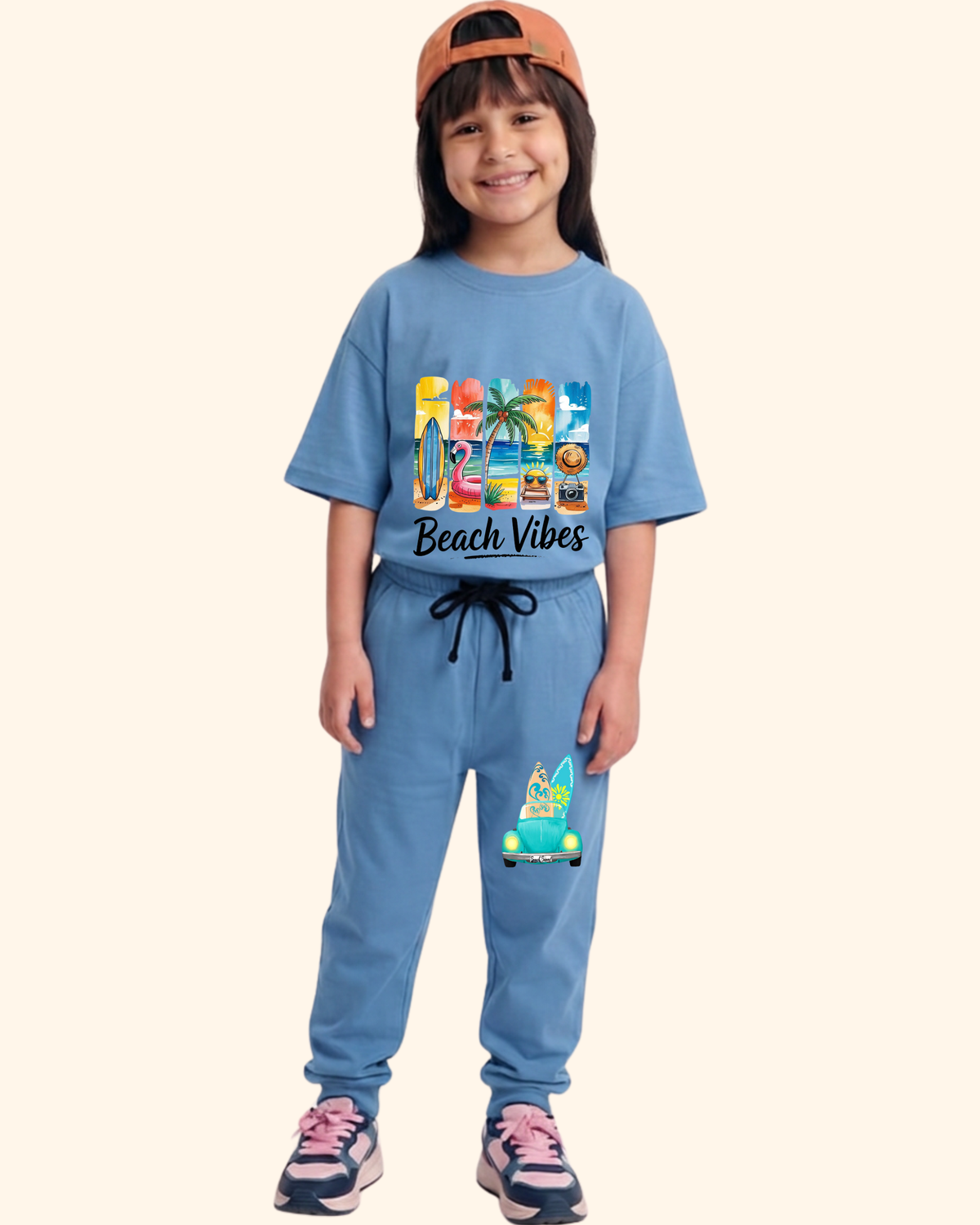 Vacation Vibes Kids Co-Ord Set in Blue Color by Creative Momaa