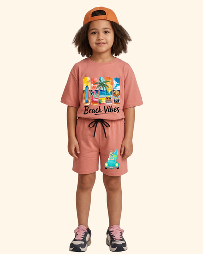 Vacation Vibes Kids Co-Ord Set in Peach Color by Creative Momaa