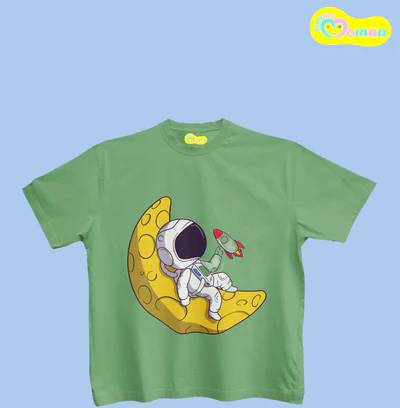 Pastel Green Robot on Moon Tee - Unisex