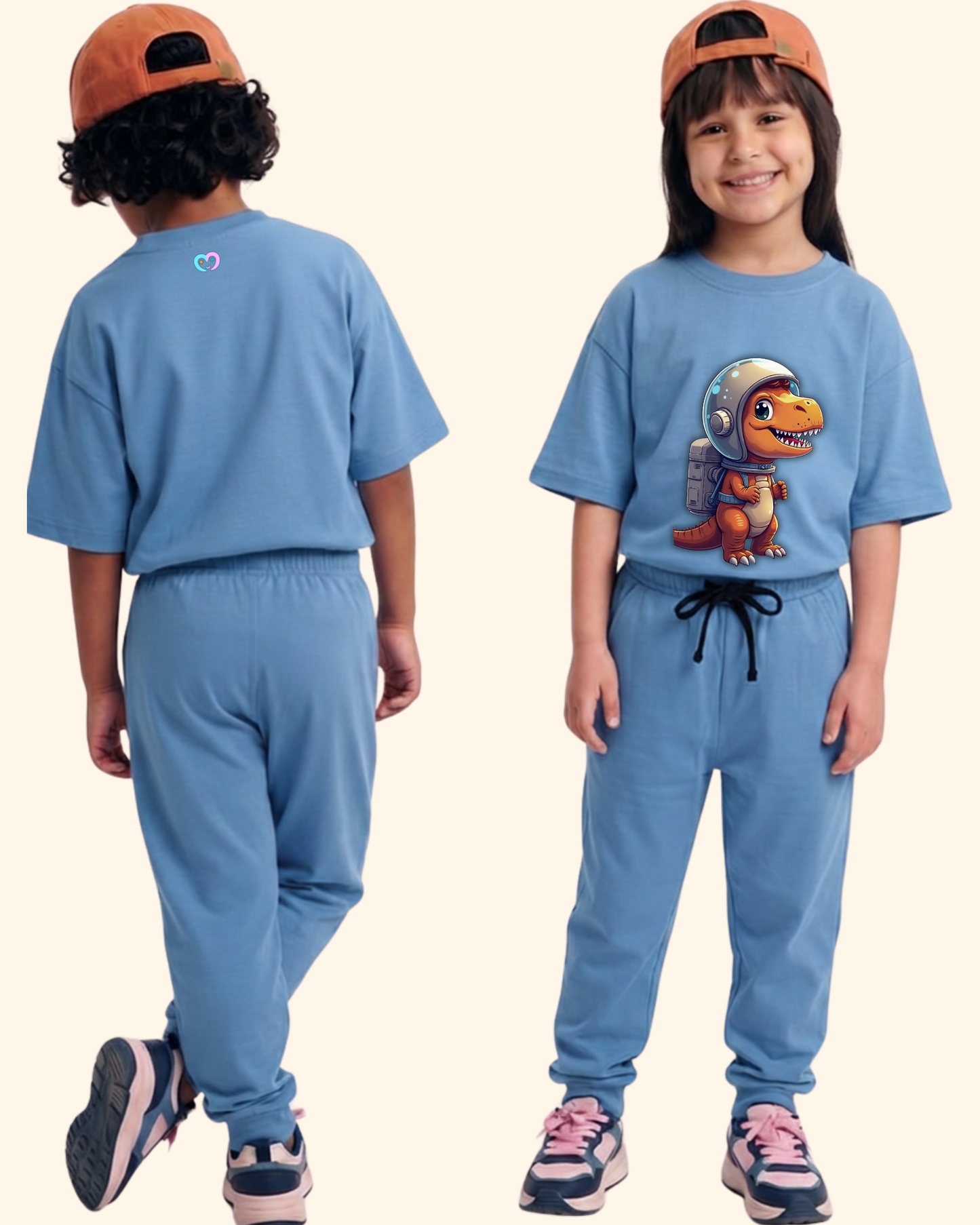 Cosmic Dino Crew Co-Ord Set in Blue Color by Creative Momaa
