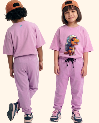 Cosmic Dino Crew Co-Ord Set in Lavender Color by Creative Momaa