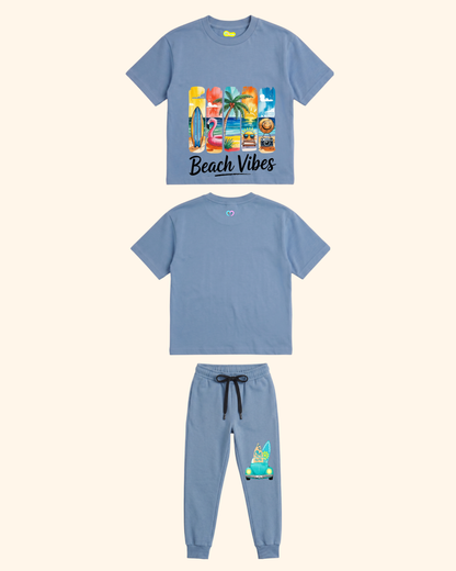 Vacation Vibes Kids Co-Ord Set in Blue Color by Creative Momaa