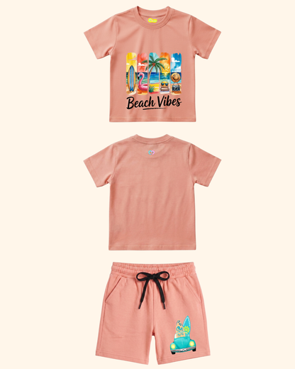 Vacation Vibes Kids Co-Ord Set in Peach Color by Creative Momaa