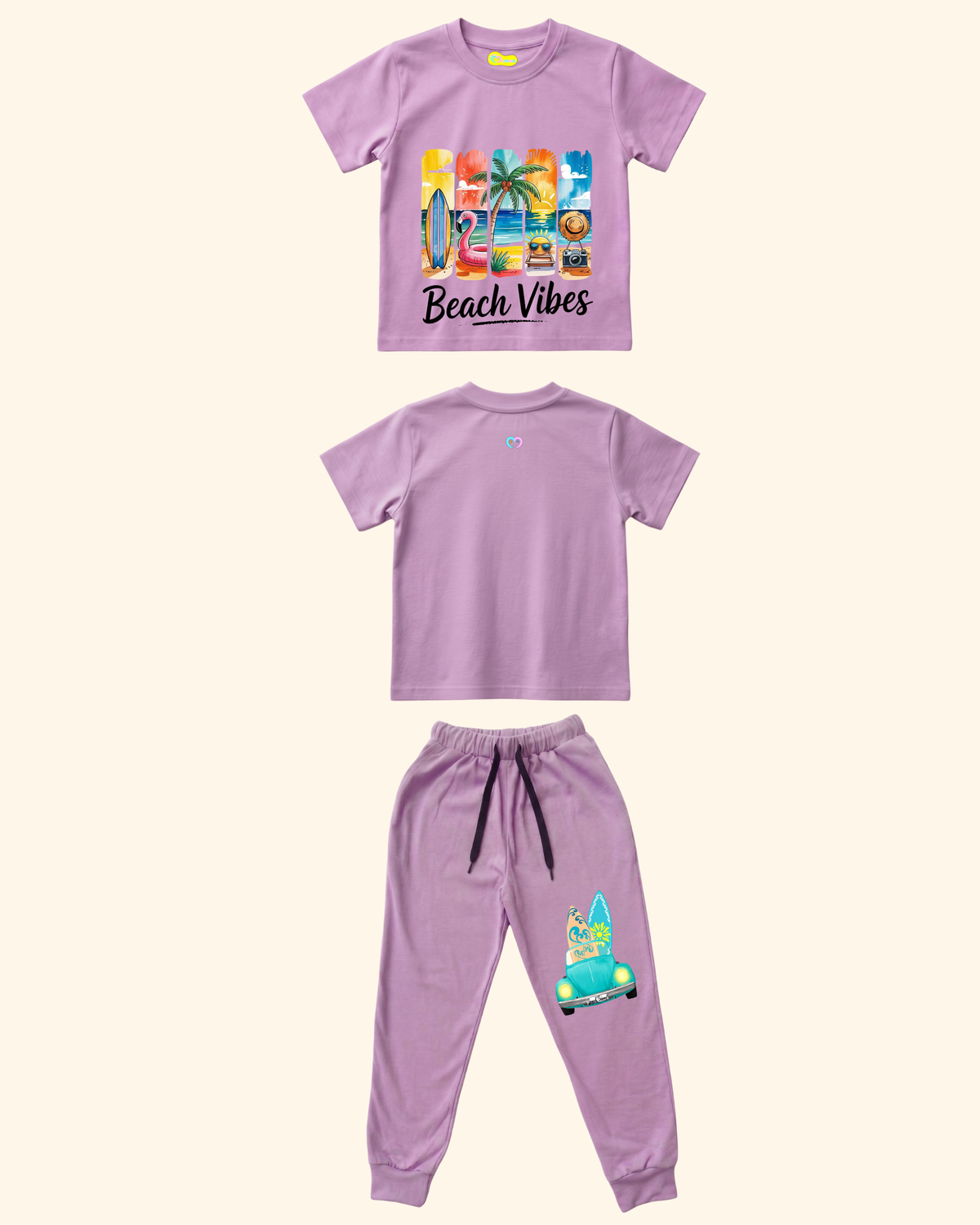 Vacation Vibes Kids Co-Ord Set in Lavender Color by Creative Momaa