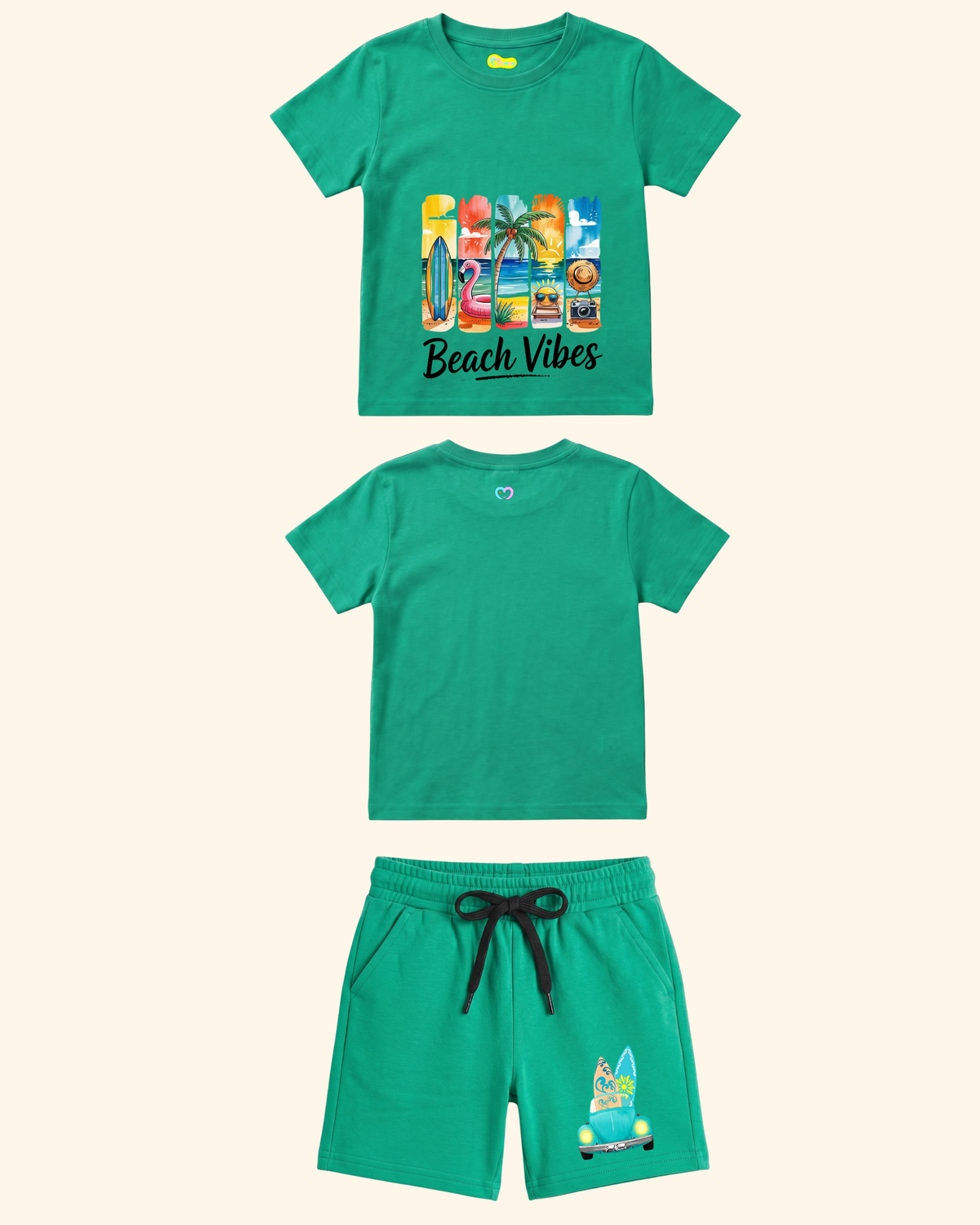 Vacation Vibes Kids Co-Ord Set in Green Color by Creative Momaa