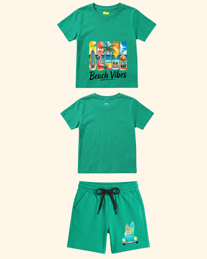 Vacation Vibes Kids Co-Ord Set in Green Color by Creative Momaa
