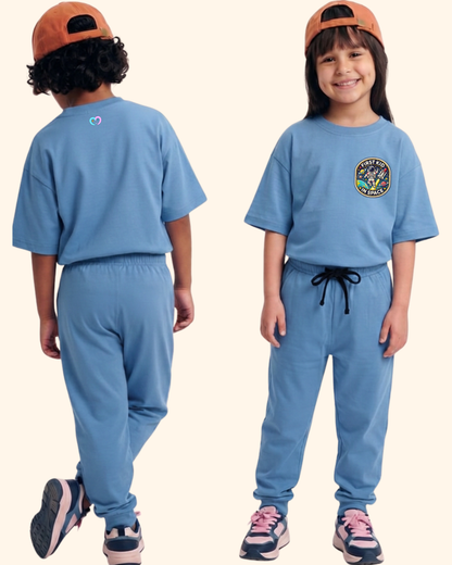 Moonwalk Explorer Kids Co-Ord Set in Blue Color by Creative Momaa