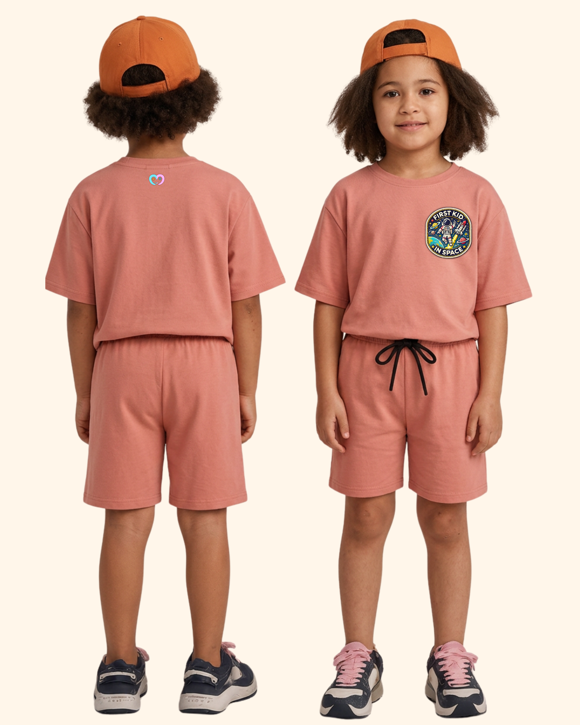 Moonwalk Explorer Kids Co-Ord Set in Peach Color by Creative Momaa
