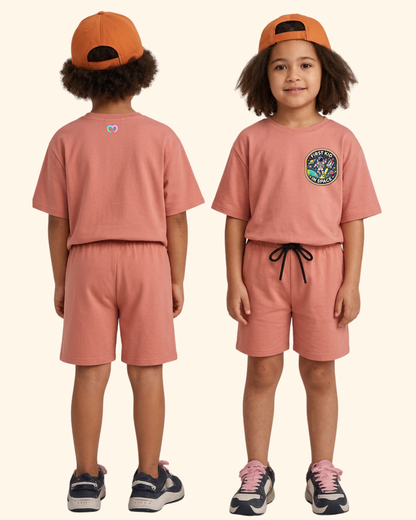 Moonwalk Explorer Kids Co-Ord Set in Peach Color by Creative Momaa