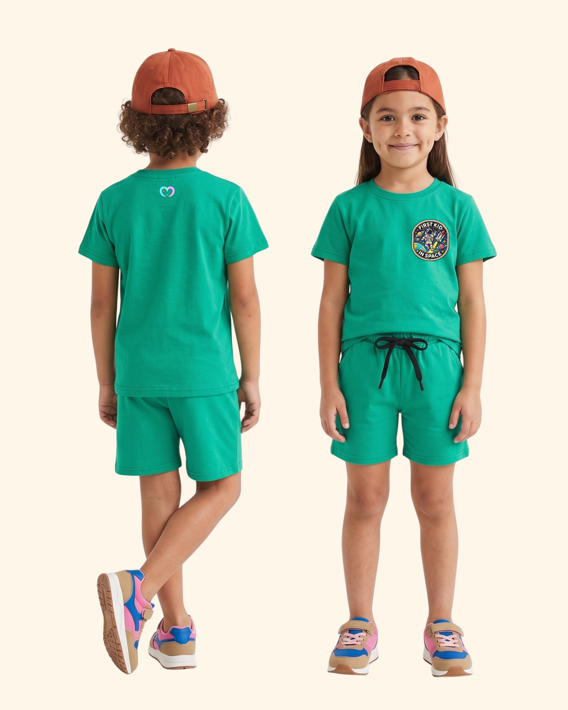Moonwalk Explorer Kids Co-Ord Set in Green Color by Creative Momaa