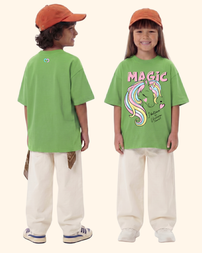 Unicorn Fairy Magic Kids T-Shirt in Apple Green Color by Creative Momaa