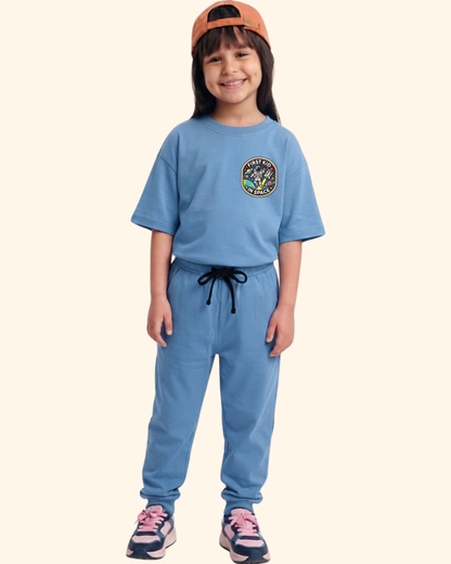 Moonwalk Explorer Kids Co-Ord Set in Blue Color by Creative Momaa